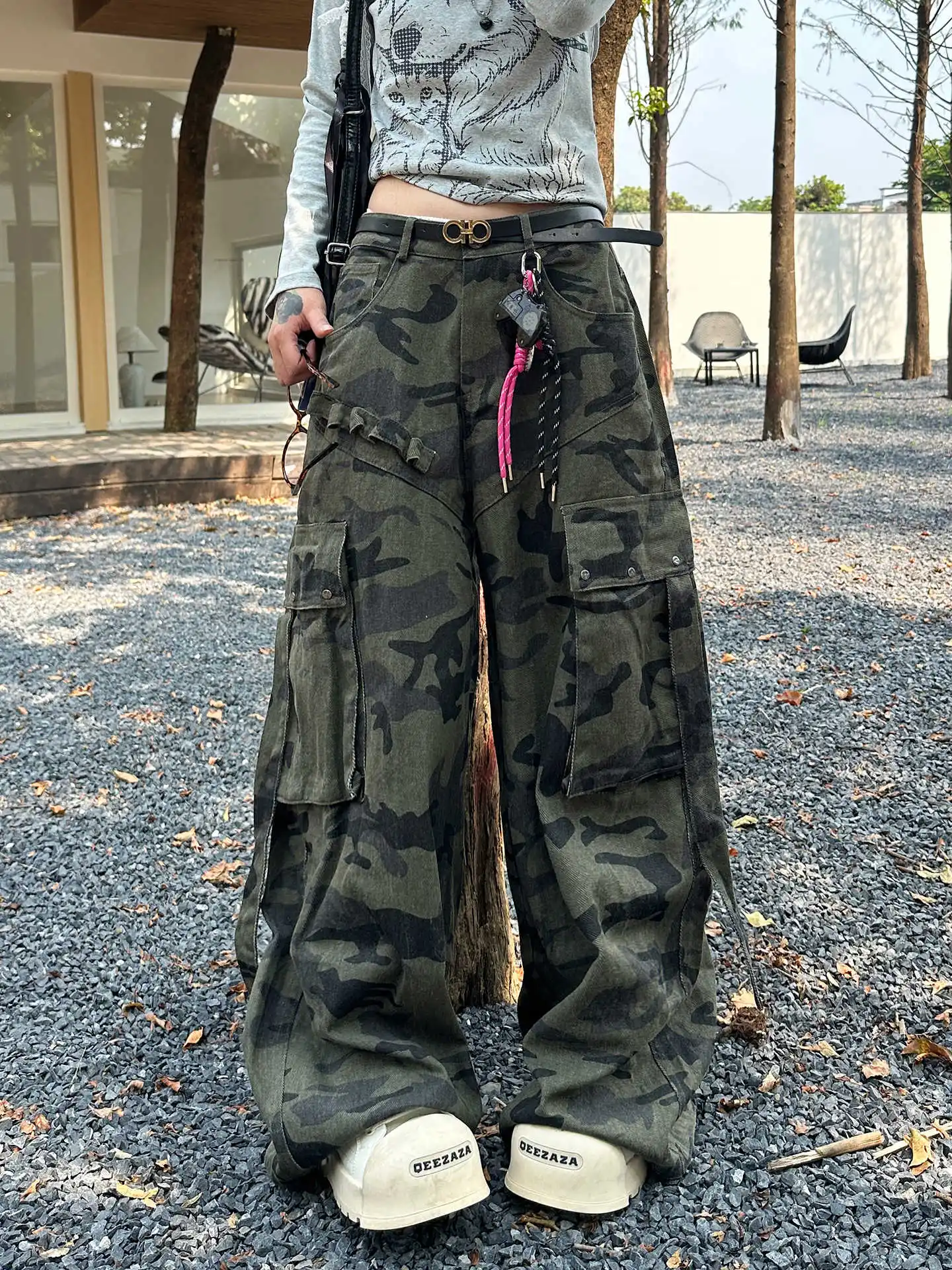

Женские камуфляжные брюки-карго, мешковатые брюки-бойфренды, Harajuku Y2k, винтажная уличная одежда, японский стиль 2000-х годов, брючная одежда большого размера