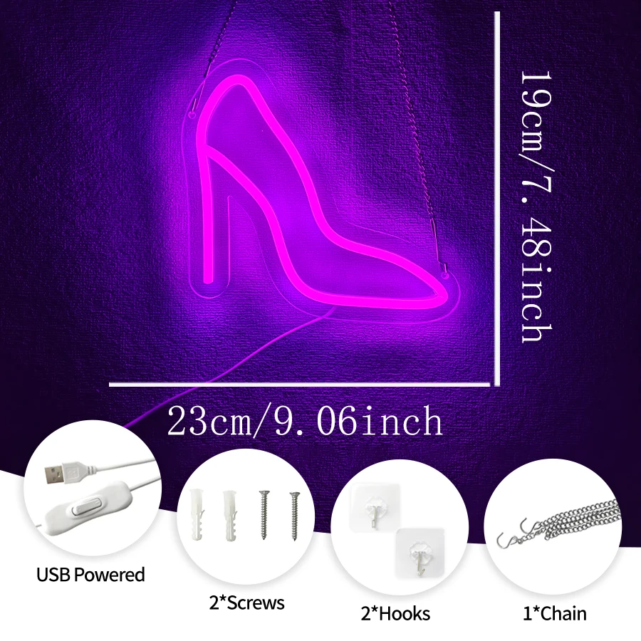 LED High Heeled Shoe Neon Light,Pink High Heels Room Decor, for Festival Party Ktv Bar Home Bedroom Decoration(Pink)