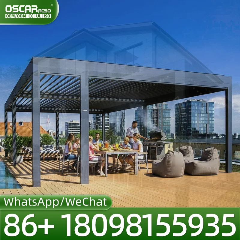 Outdoor Large Size Waterproof Motorized Aluminum Louvered Pergola in Backyard Patio Garden pergola