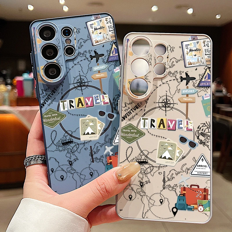 Reiserouten-Karten-Magnetische Handyhülle für Samsung Galaxy S25 S26 Ultra Edge S24 S23 FE A57 A17 A56 A37 A16 A55 A15 A36 Hartschalen-Cover