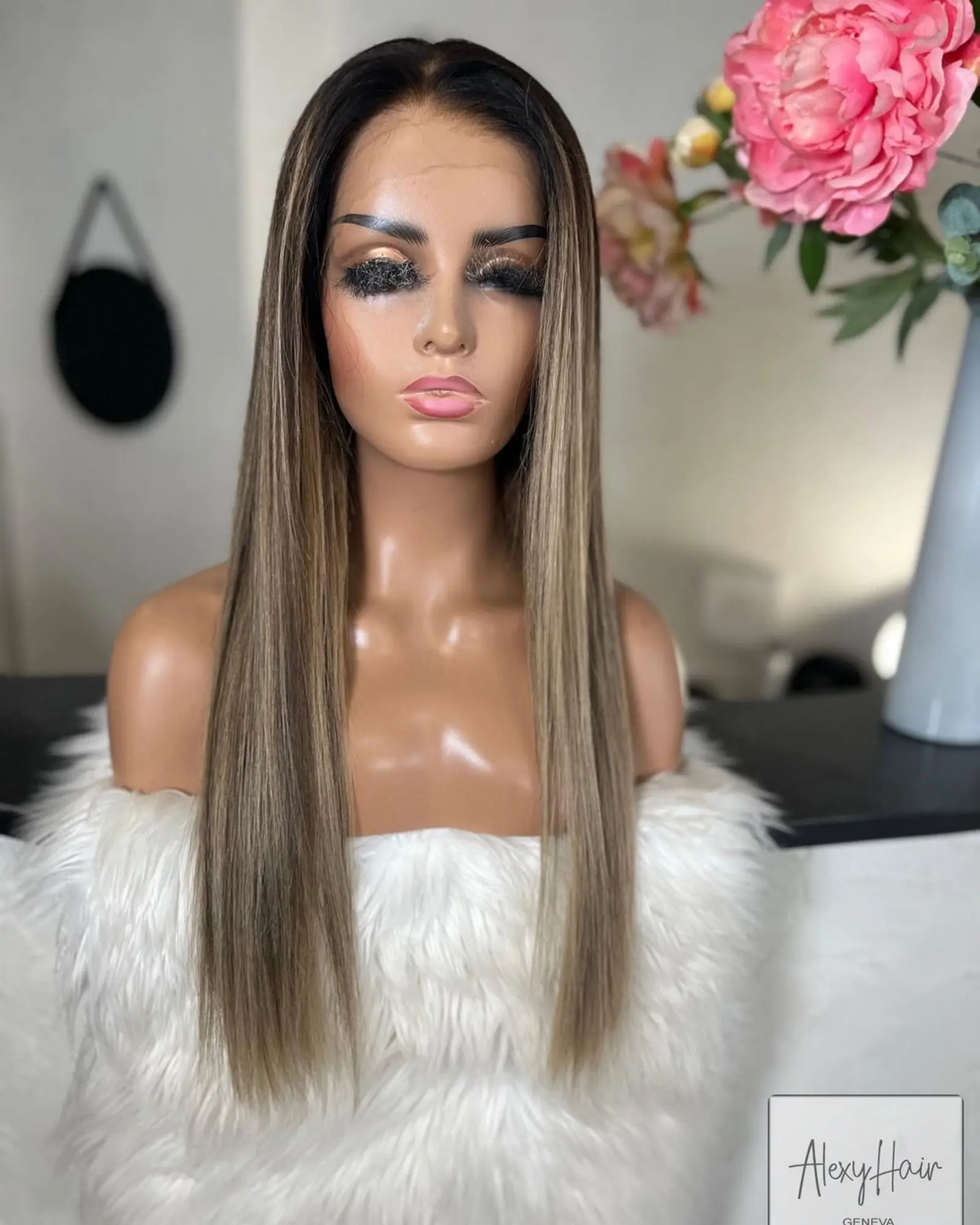 22 Inches Dark Ash Brown  Wig for Women Soft Fibre Glueless Long Natural Straight Synthetic Hair Small Large Cap Size Glueless