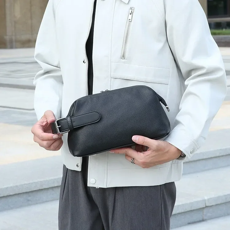 

New Leather Cosmetic Bag Waterproof Organizer Toiletry Handbag Wash Pouch Women Men PortableTravel MakeUp bag Wrist Clutch Bags