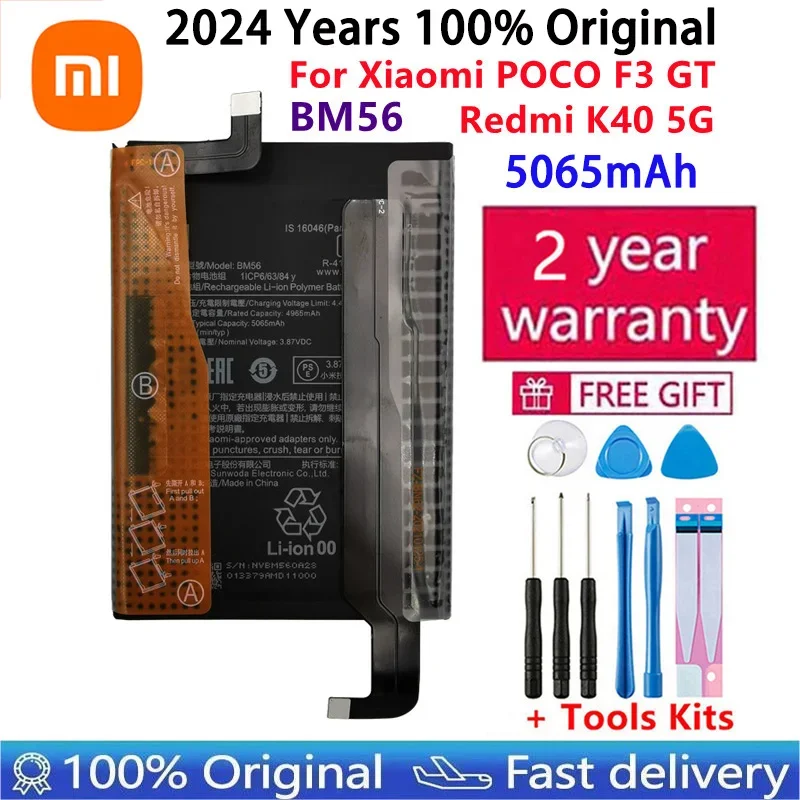 2024 New 100% Original Battery BM56 Battery For Xiaomi POCO F3 GT Redmi K40 5G BM56 High Quality Mobile Phone Batteries 5065mAh