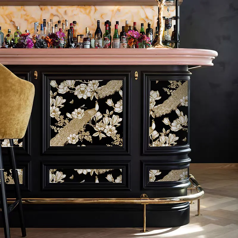 Peel and Stick Wallpaper Black Gold Peacock Floral Self Adhesive Wall Mural Waterproof Contact Paper for Bedroom Living Room