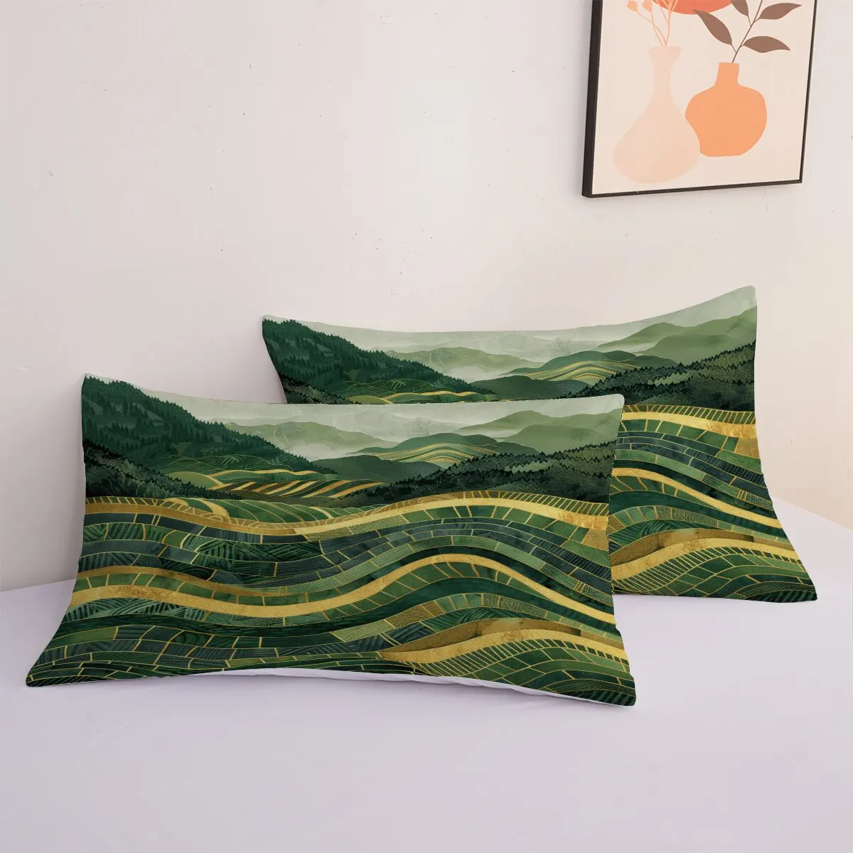 Terrace landscape  Down duvet cover large size  Green terrace  1 duvet cover and 2 pillowcases