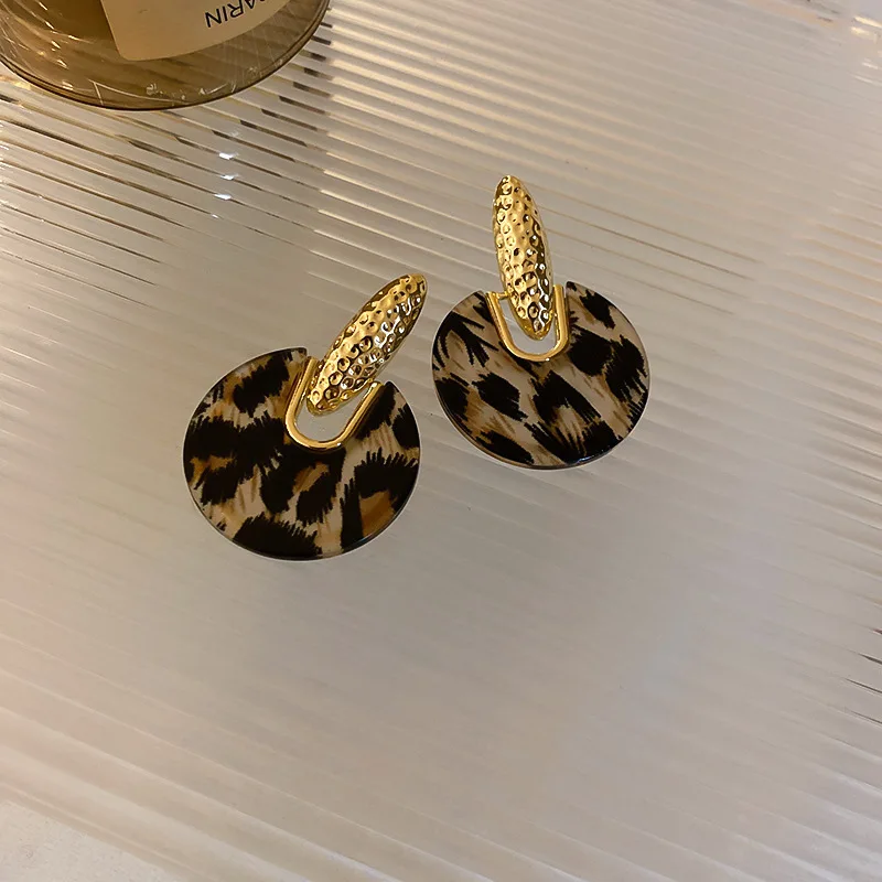 925 Silver Needle Sexy Leopard Earrings For Women Print  Acrylic Geometric Circle Fashion Grace Trend Vintage Jewelry Earrings