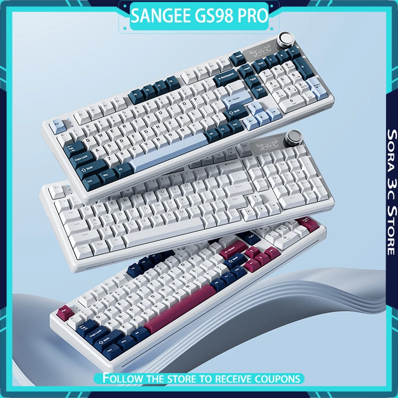 SANGEE SG98Pro Mechanical Keyboard Wireless Tri Mode with Multi-function Knob Hot Swappable RGB Customized Gaming Keyboard Gamer