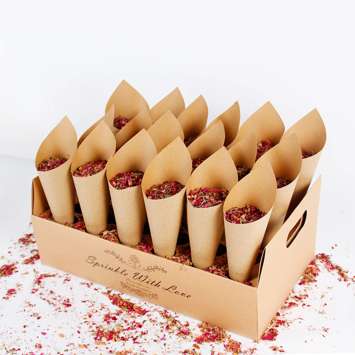 Kraft Paper Wedding Confetti Cone Holder Support for Wedding Decor Confetti Cones Stand Box Tray Fake Flower Wedding Paper Cones