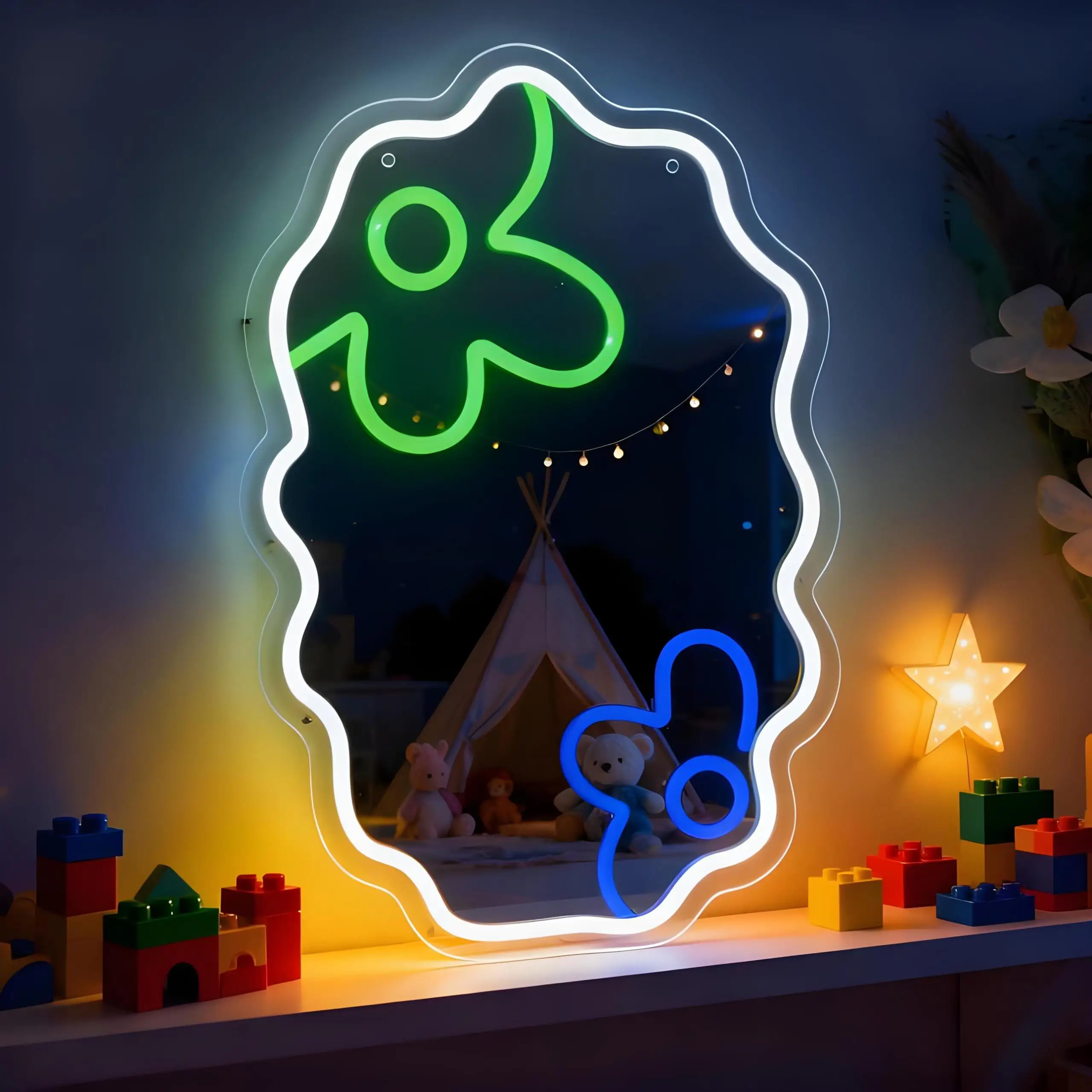 Flower Neon Sign for Wall Decor Mirror Led Sign for Room Decorations Supplies Girl Birthday Party Signs for Home Bedroom Dorm