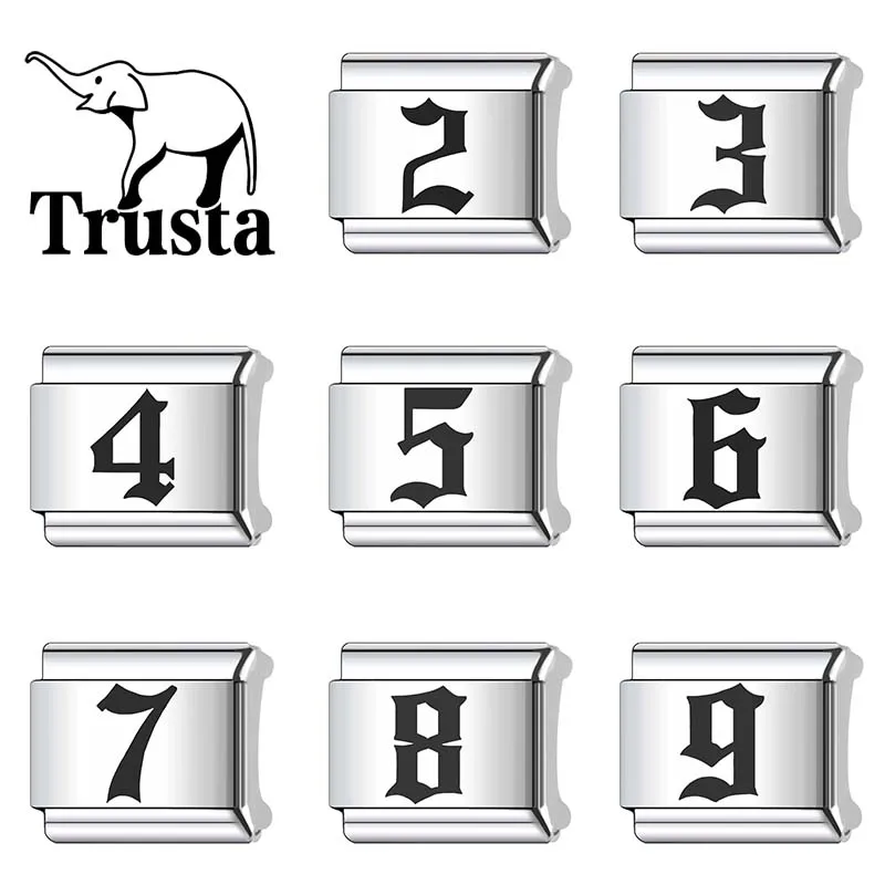 Trusta 2024 New Number 1-9 Charm Italian Links 9mm Bracelet Stainless Steel for Girls Birthday Gift DIY Jewelry Wholesale N139