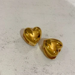 Brass Heart Stud Earrings Women Jewelry Party Boho T Show Gown Runway Rare Korean Japan Trendy