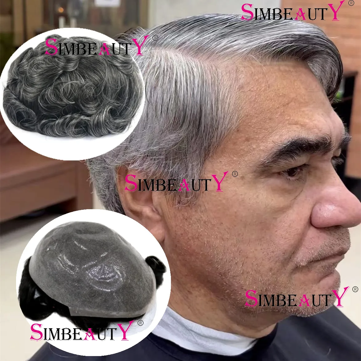 Ultra-thin Hair System 0.02mm Microskin PU V-loop 100% Human Hair Capillary prosthesis Natural Hairline Invisible Men's Toupee