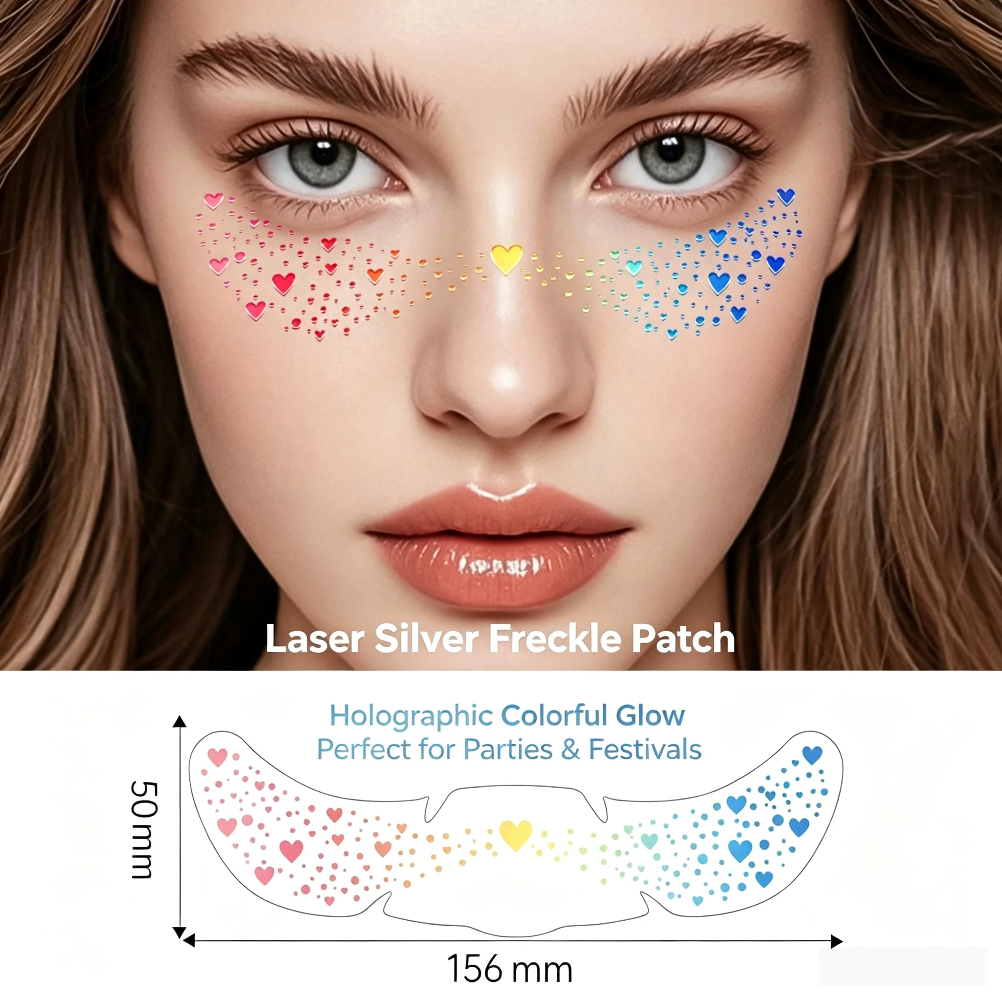Sparkling Rainbow Facial Decorative Stickers, Convenient Disposable Freckle Patch, DIY Sparkling Makeup, Christmas and Halloween
