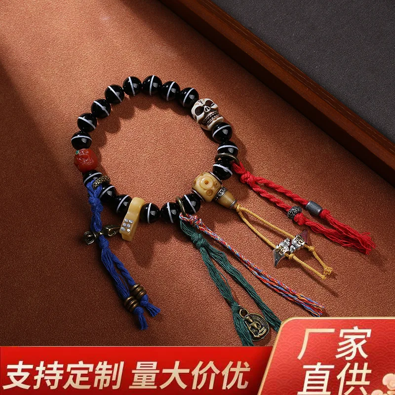 Single-strand hand-held pharmacist agate bead necklace, Tibetan-style weaving