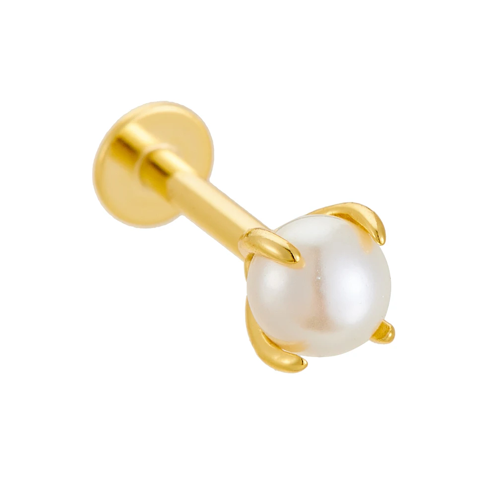 S925 Sterling Silver Classic Pearl Flat Head Threaded Piercing Ear Bone Studs Minimalist Elegant Women's Earrings Jewelry