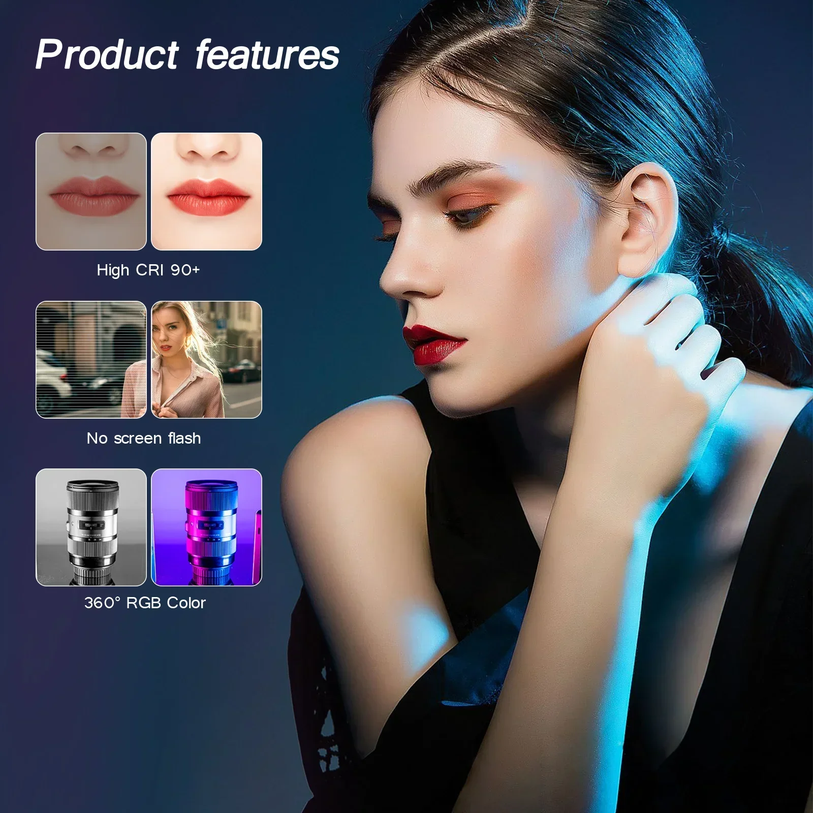 Full Color Output Video Lamp Kit Dimmable 2500K-8500K Bi-Color Panel Light CRI 95+ RGB LED Camera Light