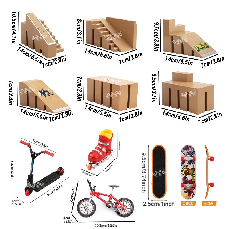 Kit mini skatepark da dito fai-da-te con rampe da skateboard e bici da dito - Piattaforma pratica tecnologica per trucchi acrobatici e set di abbigliamento