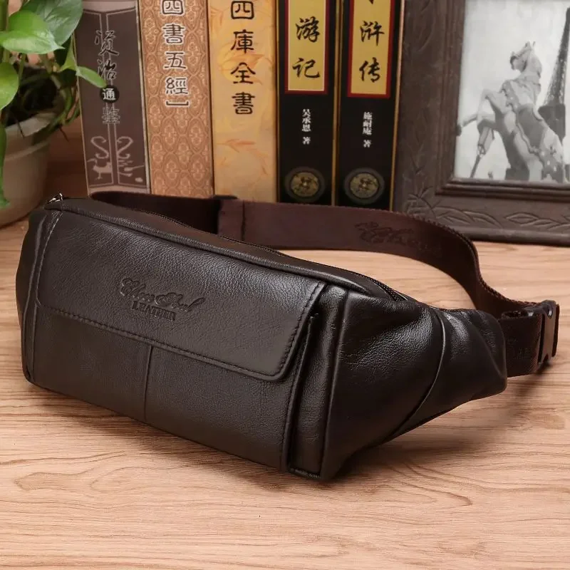 

Real Cowhide Men Waist Bags Bum Sling Chest Pack Casual Pocket Shoulder Pouch Male Genuine Leather Loop Hip Belt Fanny Bag