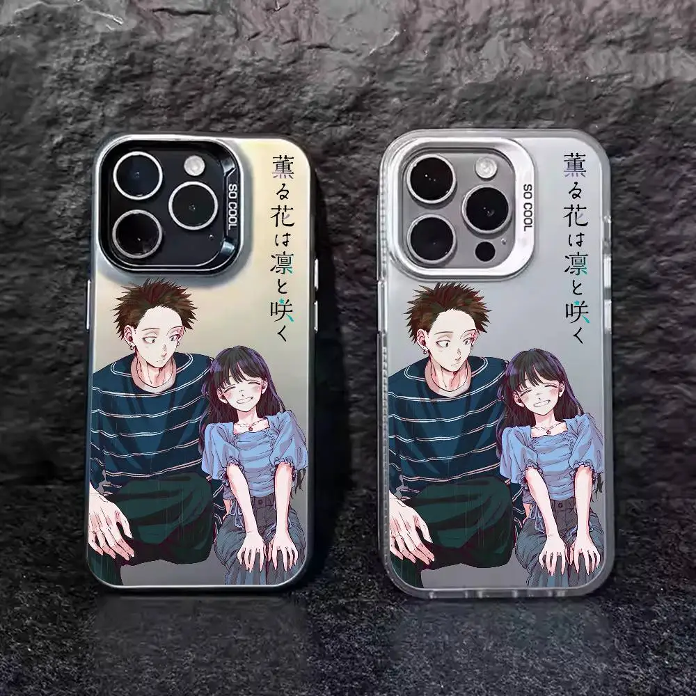 1 قطعة الكرتون عبق زهرة تزهر جراب هاتف الليزر IMD اللون الفضة قذيفة آيفون 17 16 15 14 13 12 11 الهواء برو ماكس زائد