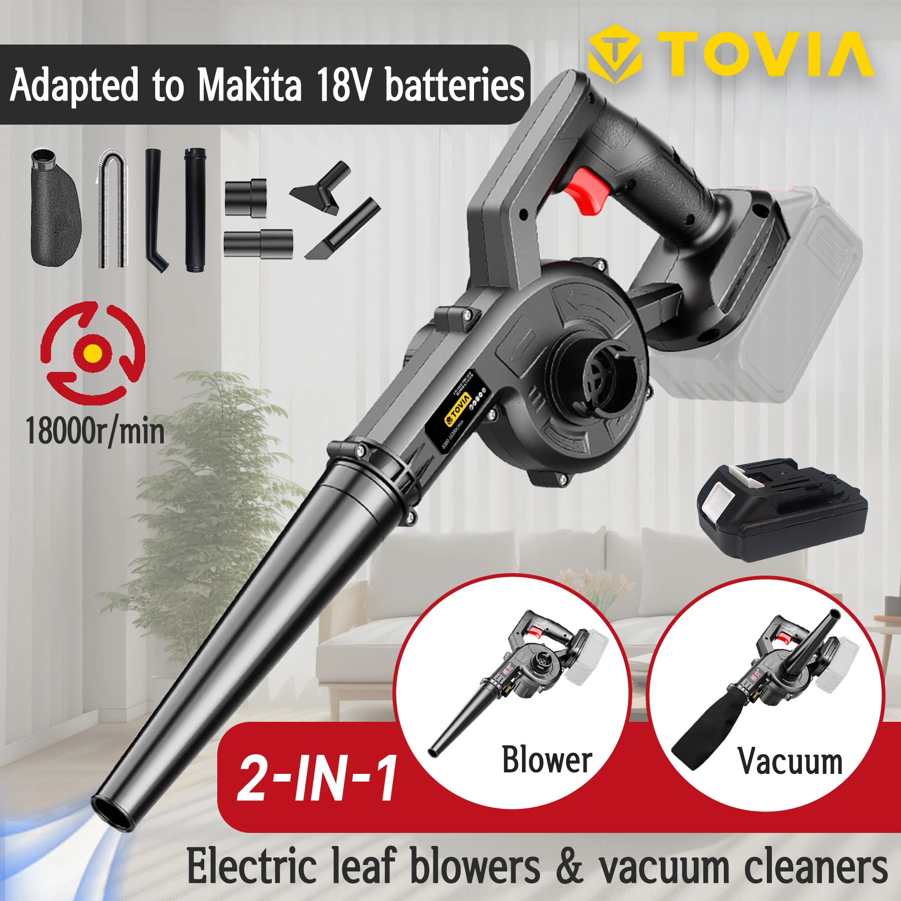 21V Air blower 2-in-1 Blowing & Suction Leaf Blower Dust Collector For Pet Hair Car For Makita 18V Battery