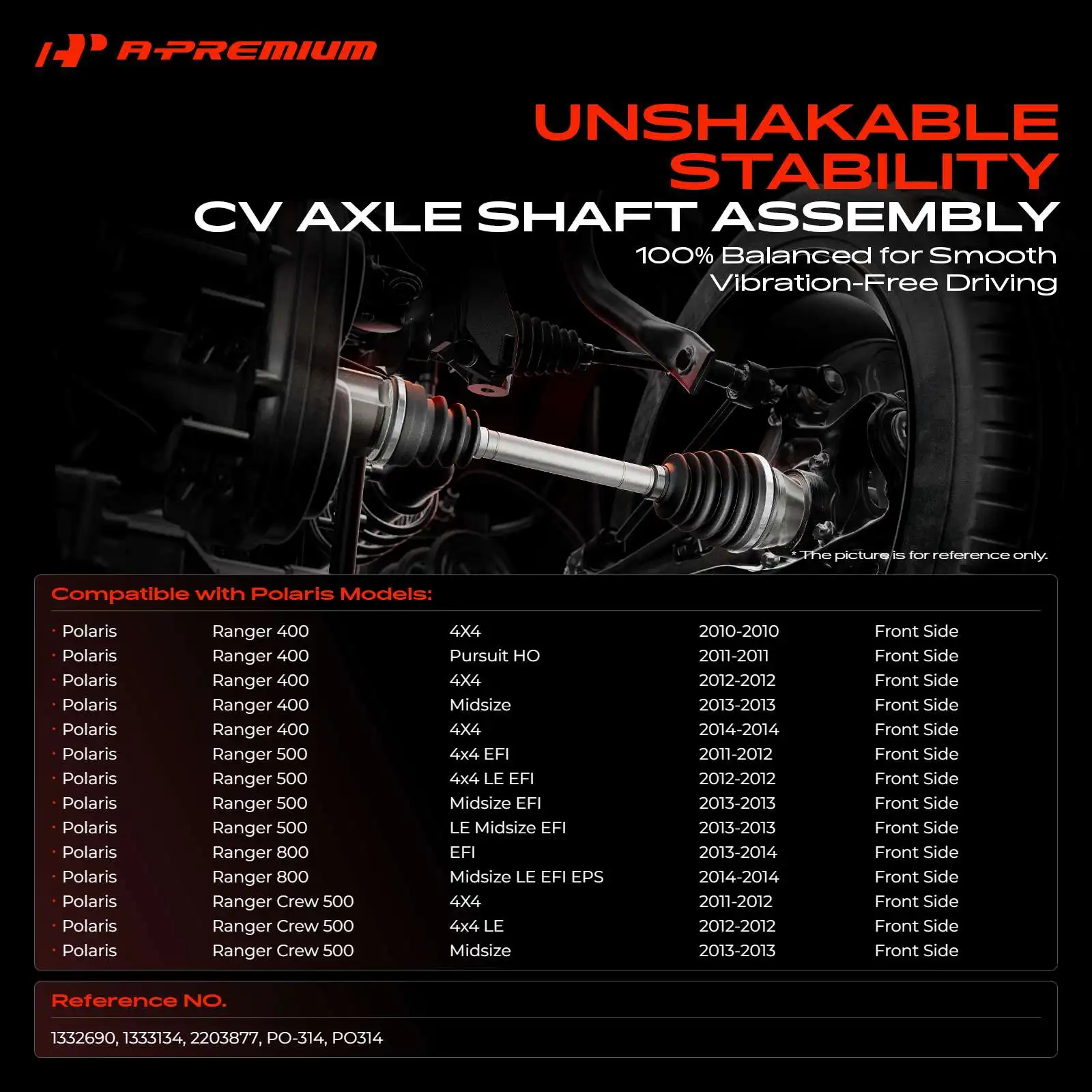 A-Premium Front CV Axle Assembly for Polaris Ranger 400 2010-2014 Ranger 500 Ranger Crew 500 2011-2013 Ranger 800 2013-2014