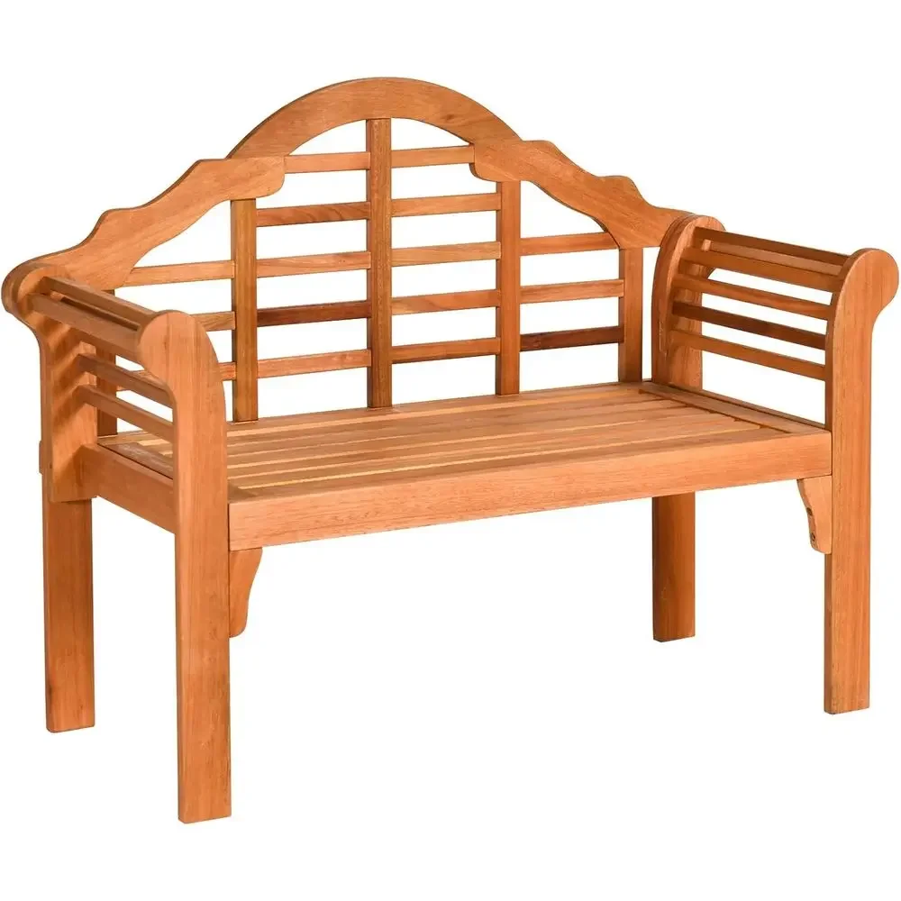 Durable Wooden 2-Person Outdoor Bench with Crown-Like Backrest and Armrests, Suitable for Patio, Porch, or Park, Supports 800lbs