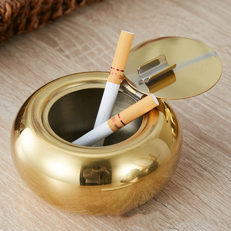 Creative Stainless Steel Windproof Ashtray with Cover Cigarette Ashtray Home Decoration Stainless Ashtray for Smoker