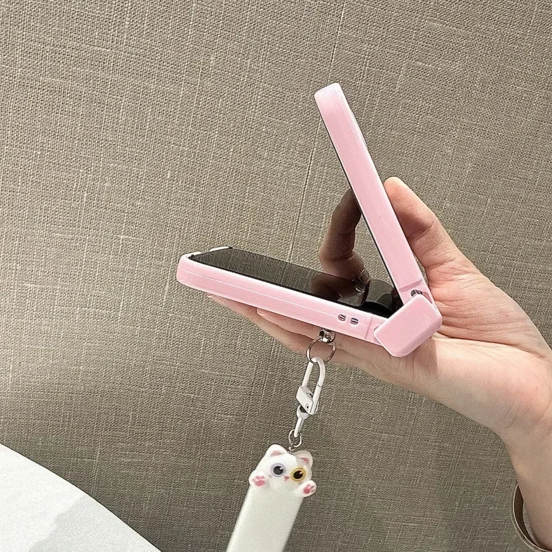 น่ารักจี้สีชมพูสําหรับ Samsung Galaxy Z Flip 6 5 4 3 ปกหลังป้องกันสําหรับ ZFlip4 ZFlip5 ZFlip6 กรณี