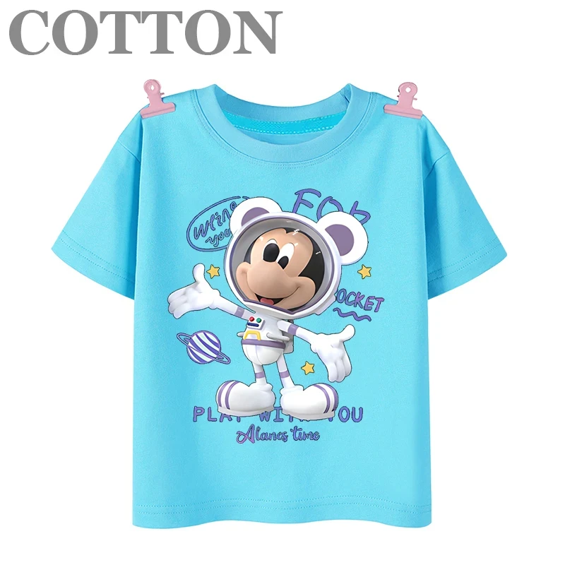 Cotton Children's T-shirt Fashionable Children's Clothing Summer Girl Short Sleeved Cartoon Disney Mickey Mouse Pattern