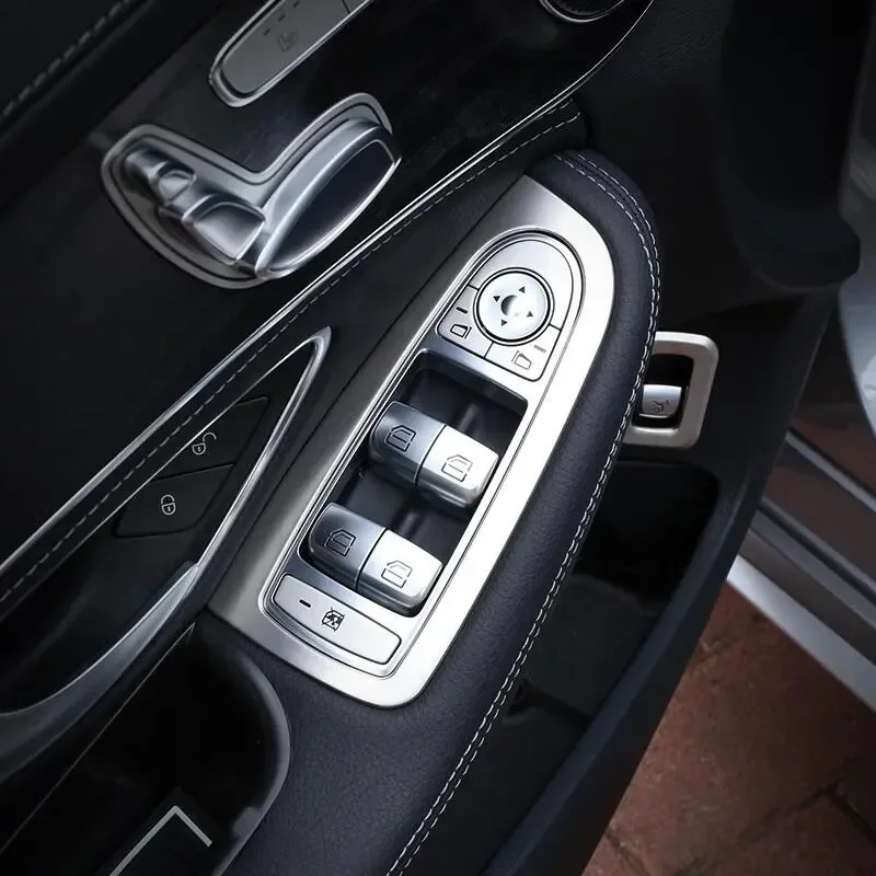 

Для Mercedes Benz GLC C Class W205 X253 2015-2021 Металлическая серебряная кнопка подъема окна автомобиля, рамка, накладка, наклейка, автомобильные аксессуары