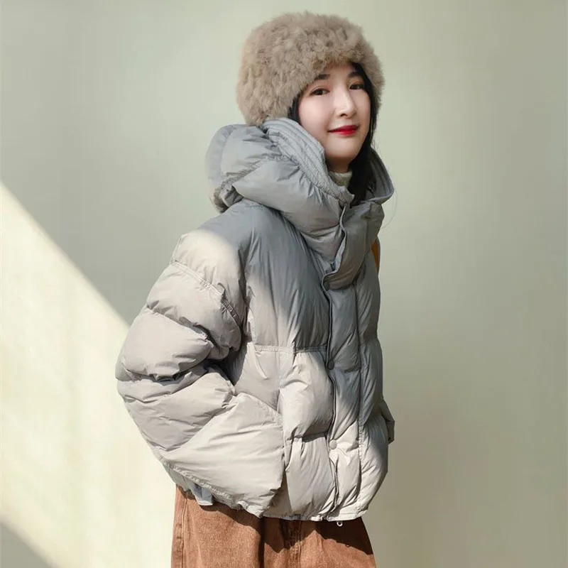 Lucyever Short Down Cotton Jacket for Women 2023 Winter Fashion Hooded Warm Parkas Ladies Lightweight Puffy Cotton Padded Coat