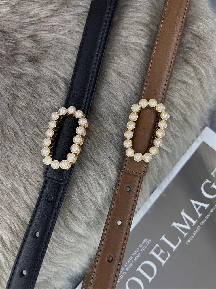 ผู้หญิง Vintage Pearl Buckle ของแท้หนังรัดตัวหญิง Cummerbund Coat เข็มขัดชุด Decration เข็มขัดแคบ J083