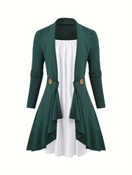 European and American fashion elegant women's autumn and winter new stitching color long sleeve fake two-piece dress