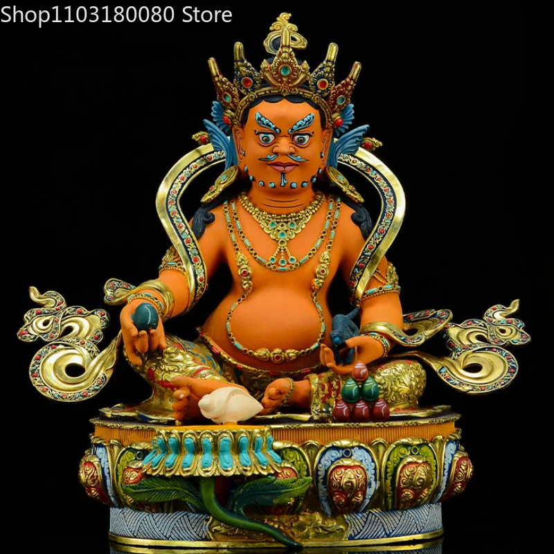 Copper Painting Yellow Jambala Jambhala buddha statue Tibet buddhism God of wealth sculpture,large size,32cm