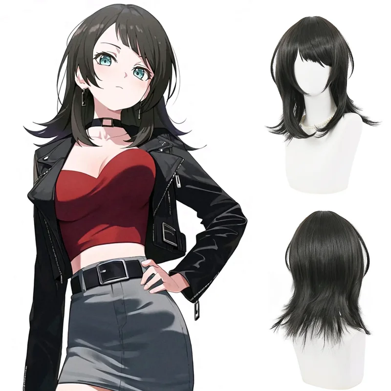 

Yahata Umiri Inspired Wig Black Medium Length Layered Mullet with Air Bangs Heat Friendly Synthetic Hair for Cosplay Daily Party