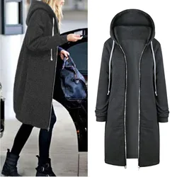 Autumn Winter Warm Women Zipper Hoodies Sweatshirt Long Oversized Hooded Sweatshirts Tops Female Zip Up Casual Hoodies