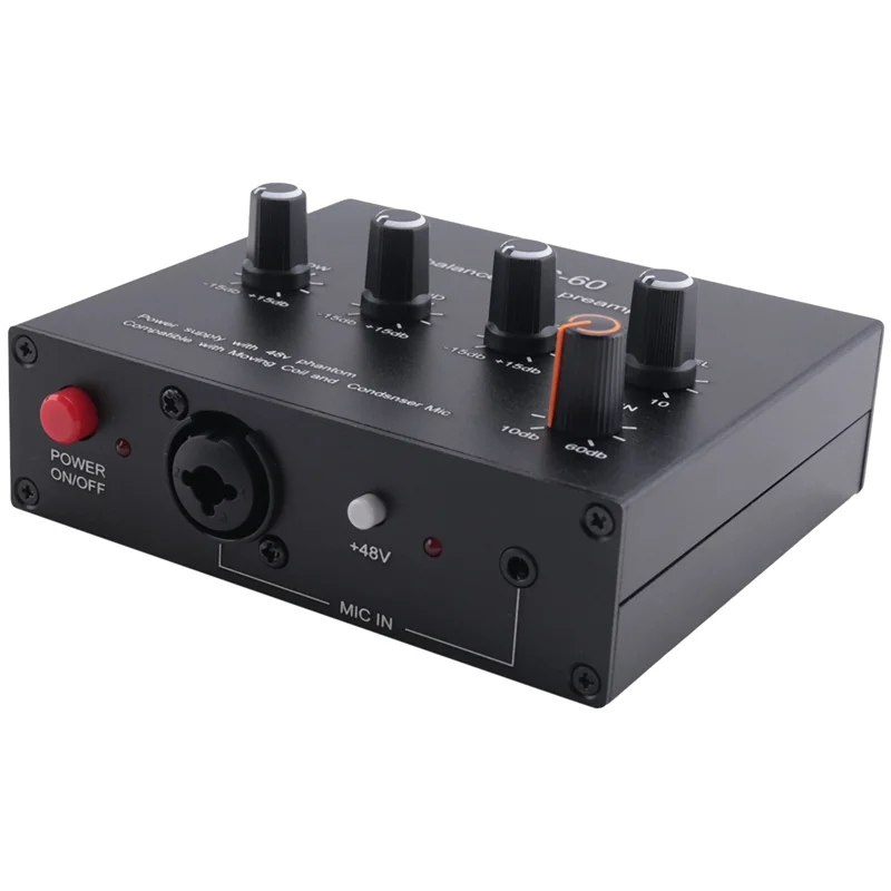 GW-MIC-60 equalizador de 3 bandas pré-amplificador de microfone balanceado com cabo DC e cabo de 6,5 mm fácil instalação fácil de usar