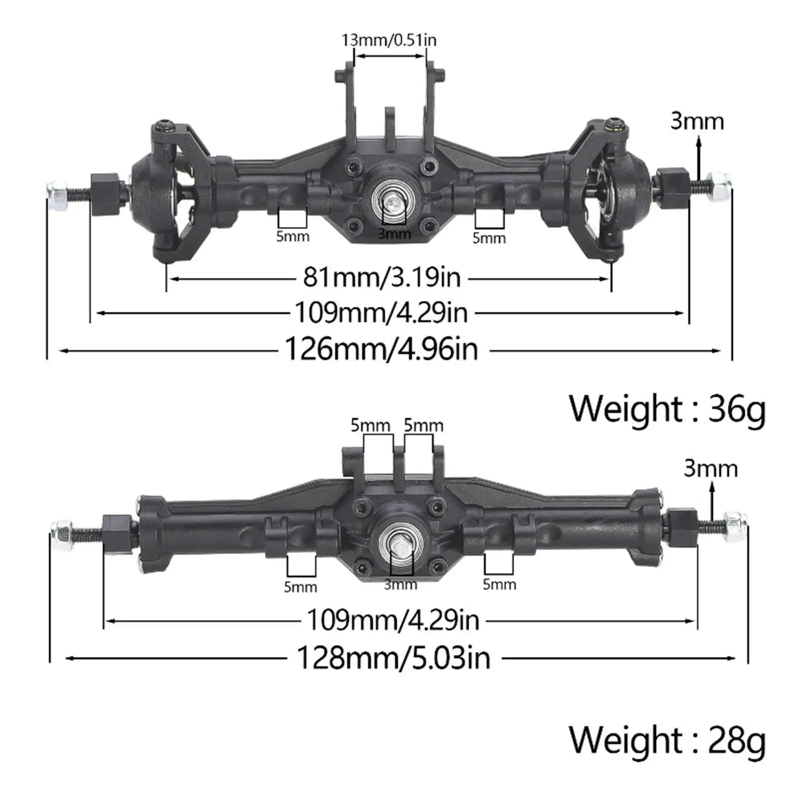 RC Car Front and Rear Axle Set Replacements RC Car Axles Front Rear Bridge for 1/18 Scale RC Hobby Car Trucks Model Accessories