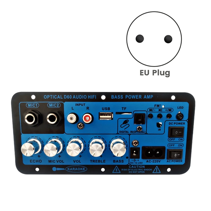 Bluetooth Amplifier Board BT5.0 High Power Bass Amplifier Optical Audio Input Karaoke Audio Motherboard Easy Install (EU Plug)