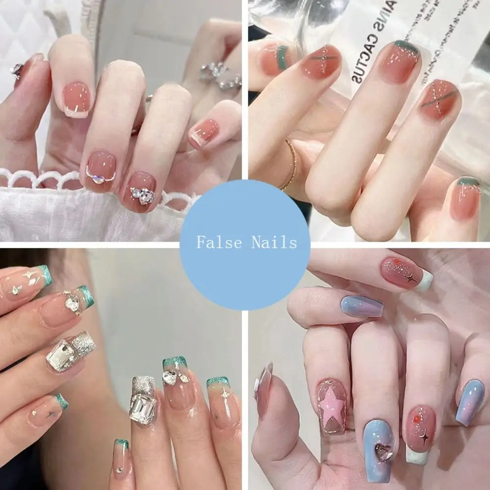 Nail Accessories False Nails Full Cover Nail Art Tips Manicure Material Fake Nails Pink Blue Gold Moon Star Fake Nail Extension