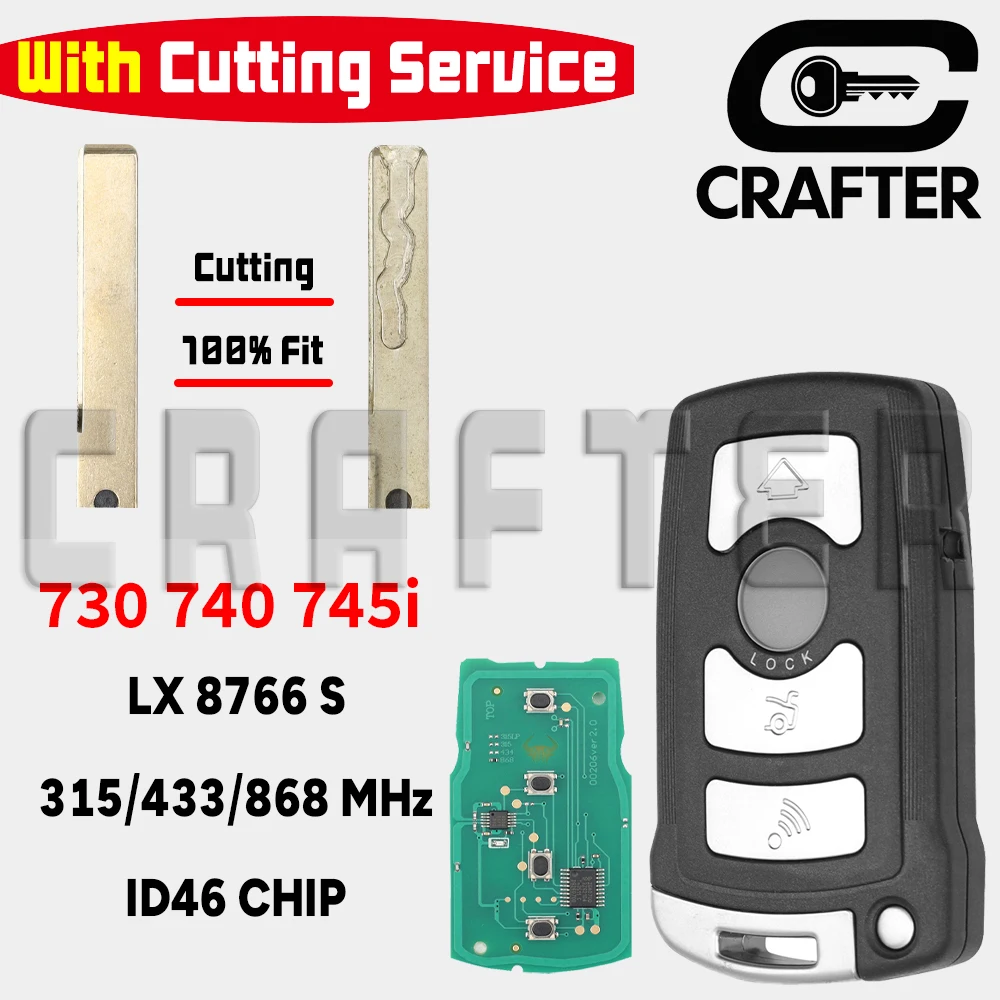 

Key Crafters LX8766S 315/433/868MHz ID46 PCF7945 Remote Car Key For BMW 7 Series 730 740 745i CAS1 System With Cutting Service