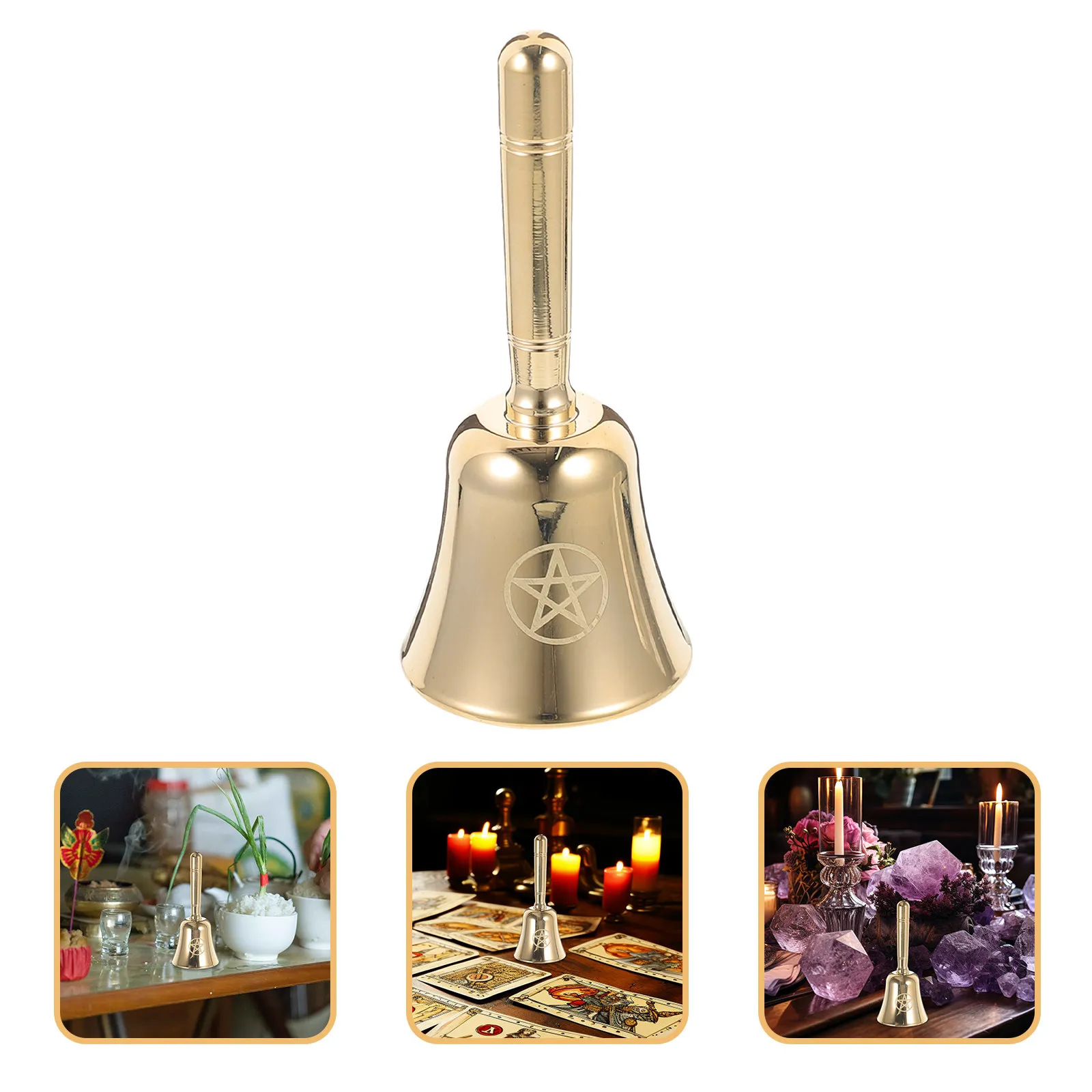 

Металлический ритуальный колокольчик-пентаграмма, классический цвет, изысканный узор, для алтаря, гадания, таро, церемоний, декоративный элемент