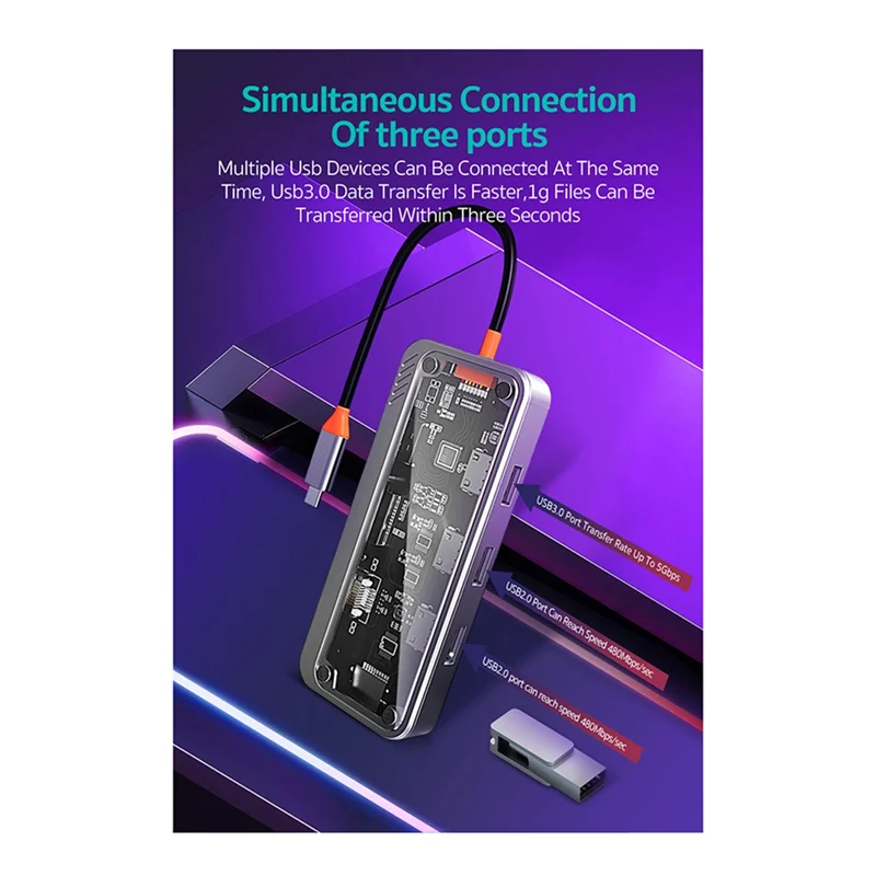 

Professional 1 PCS Gigabit 10-In-1 Docking Station Type C HUB USB Compatible RJ45 SD Card Reader Plastic PD 100W Charger USB 3.0