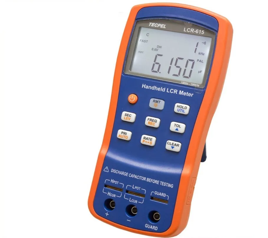 TECPEL LCR-615-100KHz- 0.25% Accuracy Handheld RLC Meter 0.01pF-20mF Capacitance 0.01H-1000H Inductance 0.0001-10M 39,999-Digit