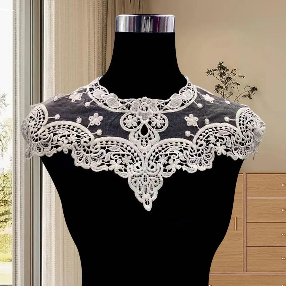 Milk Silk Fake Collar Elegant Lace Embroidered Fake Collar with Hollow Design Flower Pattern See-through Detail Stylish Clothing