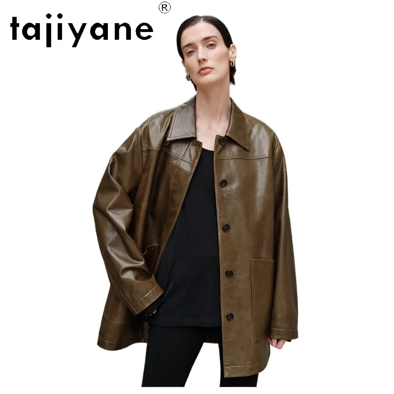 TAJIYANE 100% Real Sheepskin Leather Jacket Woman Stylish Mid- Length Coat Genuine Leather Jackets New Spring Clothes 2026 가죽자켓