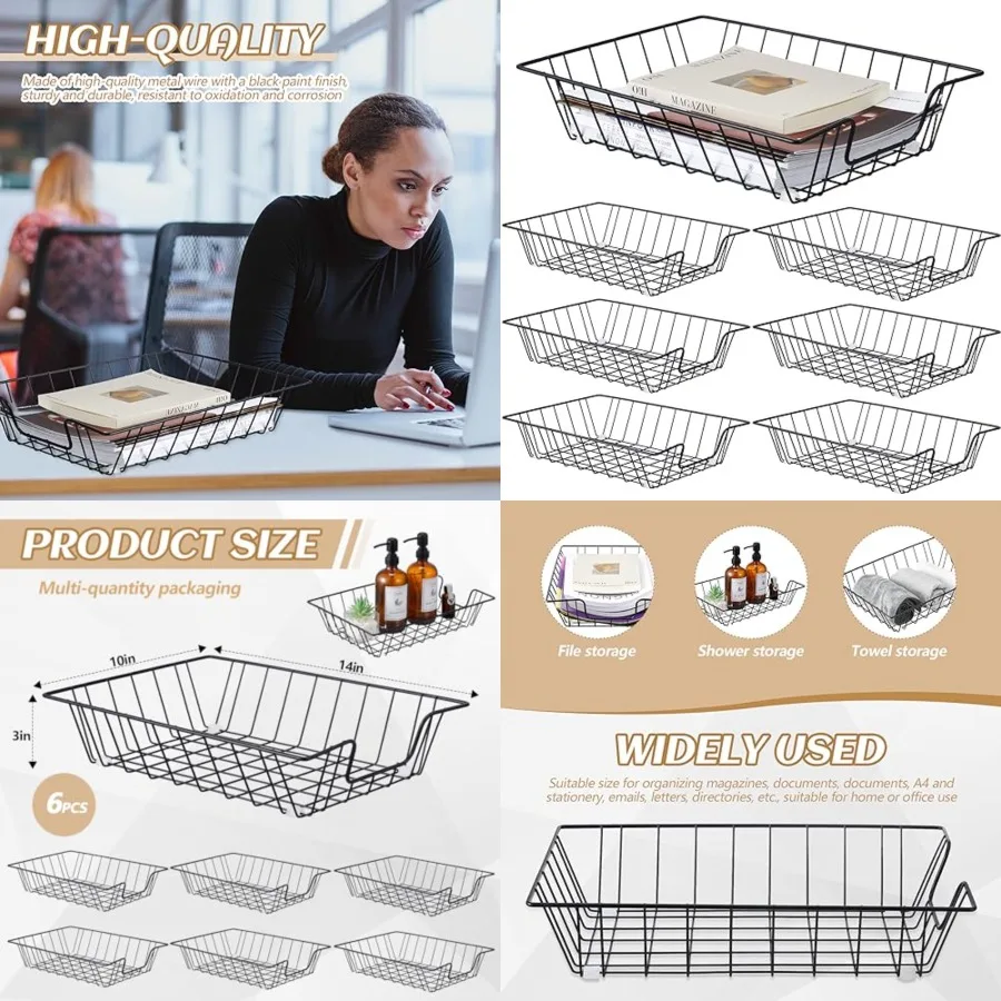 

6 Pcs Stackable Wire Letter Trays for Office Desk Organizer Metal Paper Holder Basket with Compact Desktop Storage Solution for