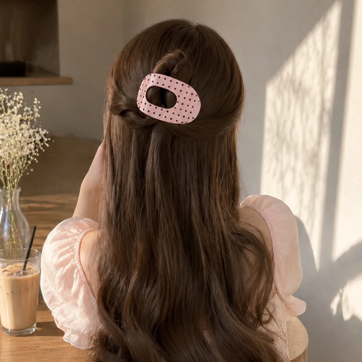 Duckbill Clip Acrylic Polka Dot Floral Plaid Oval Hollow Elegant Premium Sturdy for Girls Side Bangs Daily Office Use