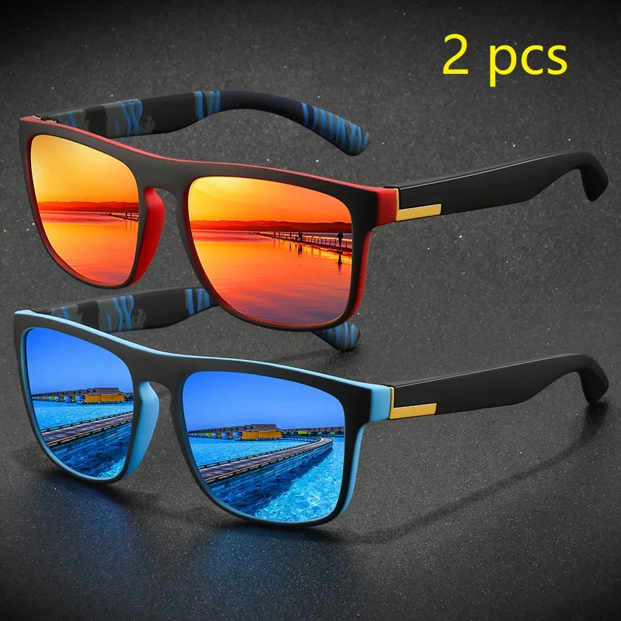 

2 Pieces Fashion Vintage Square Sports Sunglasses Men Women Driving Fishing Brand Designer Sun Glasses Retro Man Eyewear UV400