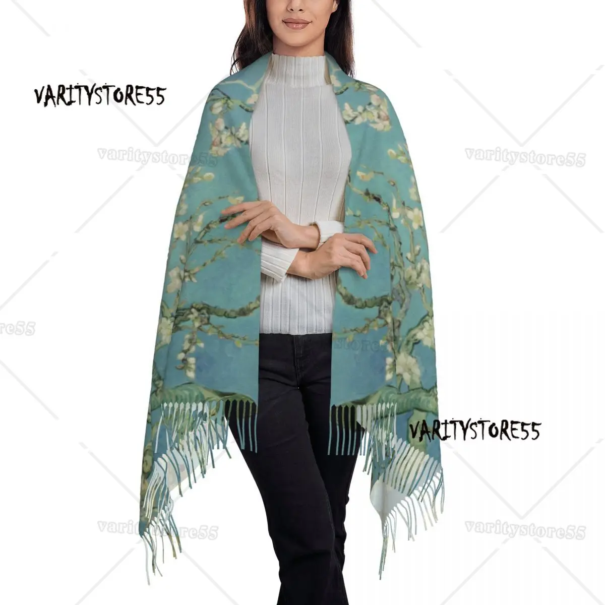 Custom Printed Almond Blossoms By Vincent Van Gogh Scarf Men Women Winter Warm Scarves Flowers Painting Shawl Wrap